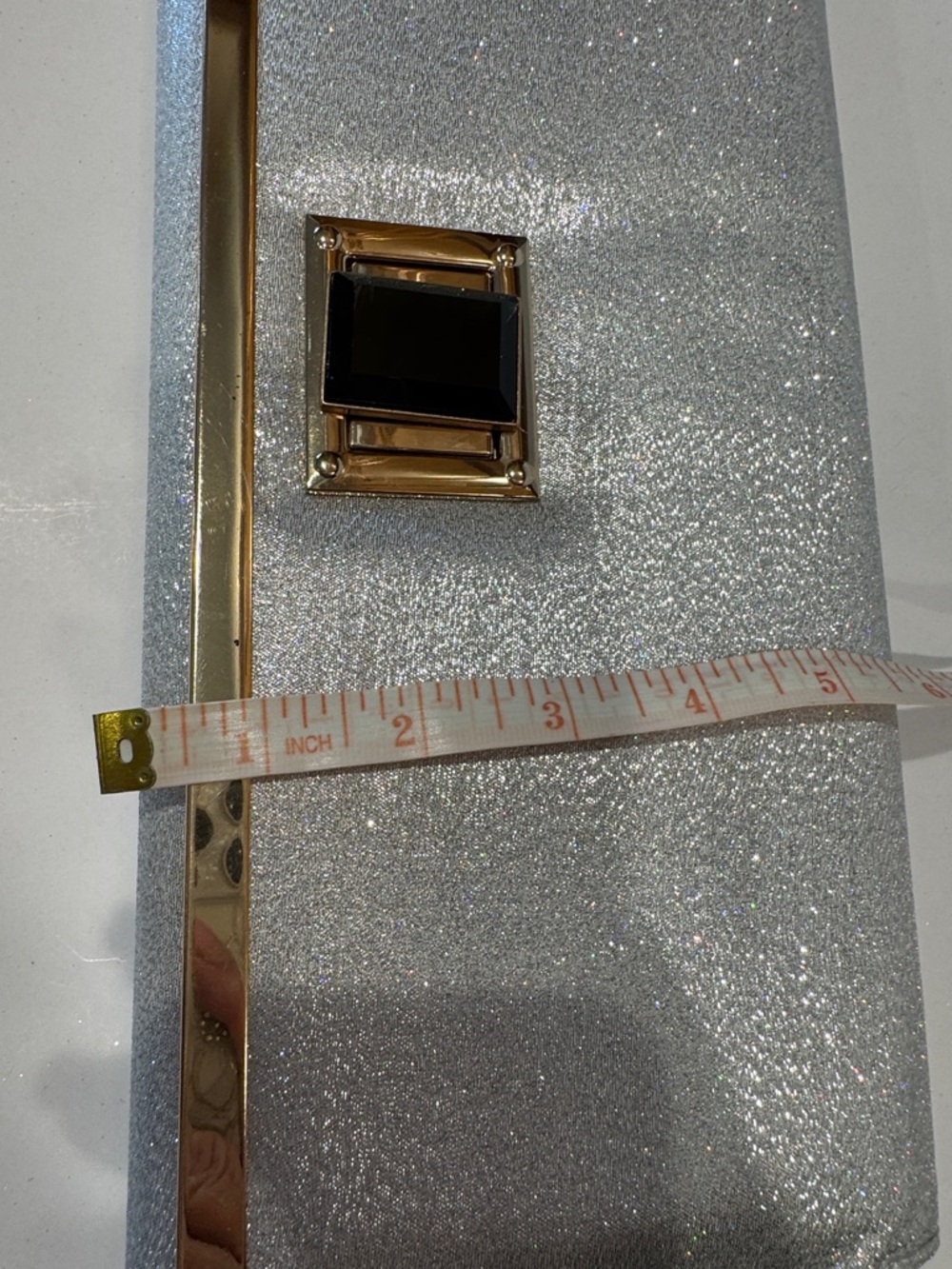 D’margeaux Silver Metallic Evening Clutch or crossbody with Gem closure Accent - Picture 9 of 9
